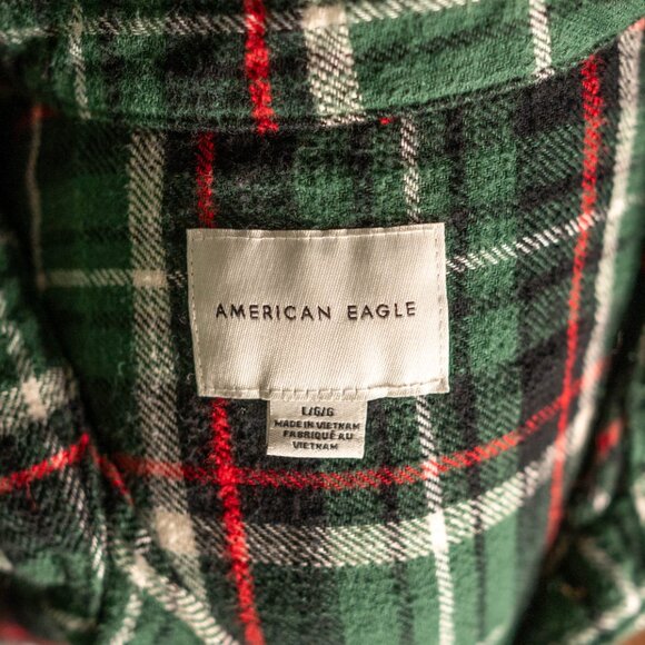 American Eagle Outfitters Green Plaid Flannel Shirt | Women Large - Picture 6 of 7